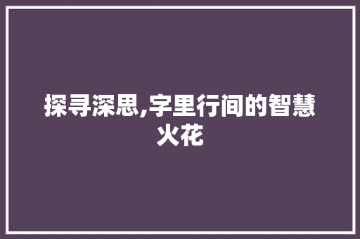 探寻深思,字里行间的智慧火花