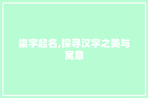 柒字起名,探寻汉字之美与寓意