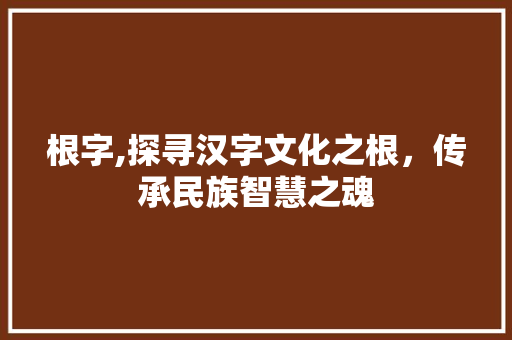 根字,探寻汉字文化之根，传承民族智慧之魂