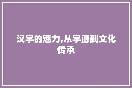 汉字的魅力,从字源到文化传承