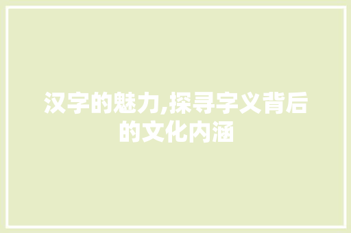 汉字的魅力,探寻字义背后的文化内涵  第1张