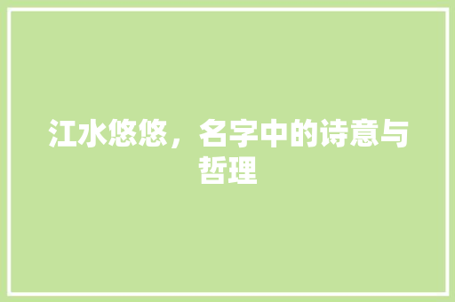 江水悠悠，名字中的诗意与哲理