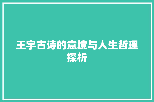 王字古诗的意境与人生哲理探析