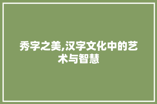 秀字之美,汉字文化中的艺术与智慧