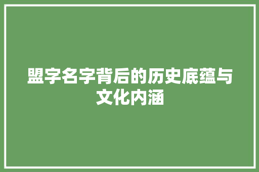 盟字名字背后的历史底蕴与文化内涵