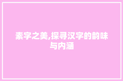 素字之美,探寻汉字的韵味与内涵