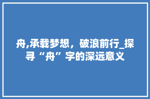 舟,承载梦想，破浪前行_探寻“舟”字的深远意义