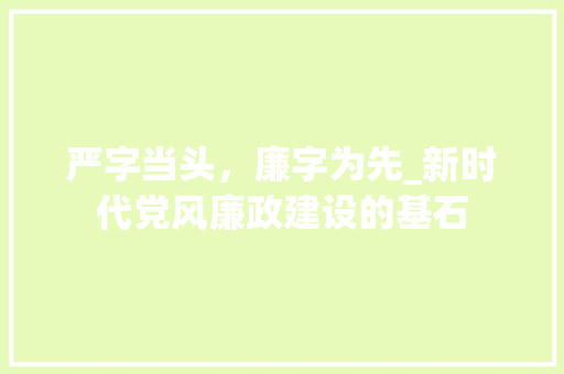 严字当头,廉字为先_新时代党风廉政建设的基石