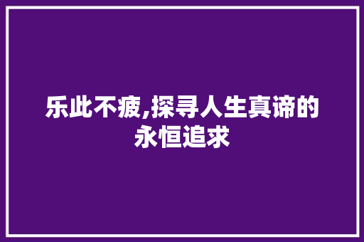 乐此不疲,探寻人生真谛的永恒追求 第1张 乐此不疲,探寻人生真谛的永恒追求 第1张