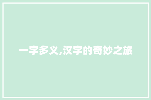 一字多义,汉字的奇妙之旅