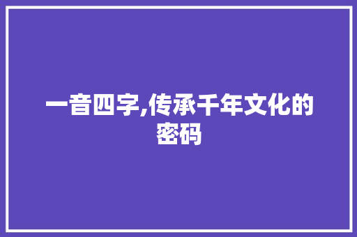 一音四字,传承千年文化的密码