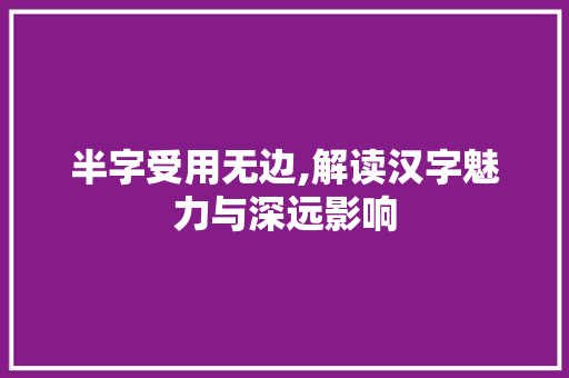 半字受用无边,解读汉字魅力与深远影响