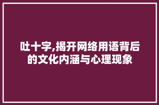 吐十字,揭开网络用语背后的文化内涵与心理现象