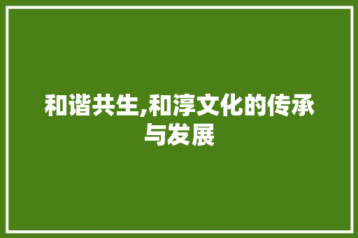 和谐共生,和淳文化的传承与发展
