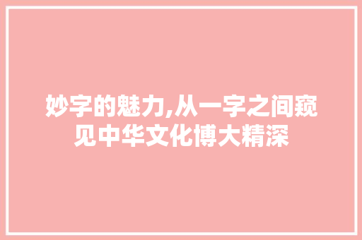 妙字的魅力,从一字之间窥见中华文化博大精深  第1张