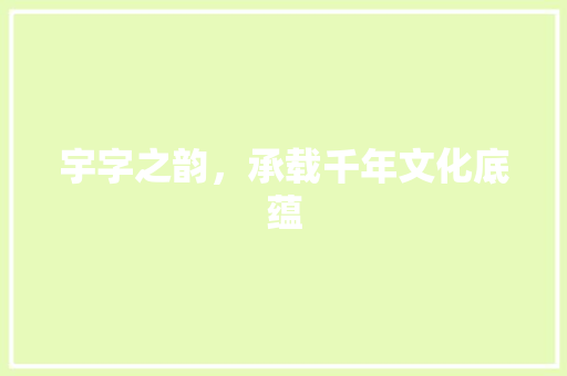 宇字之韵,承载千年文化底蕴