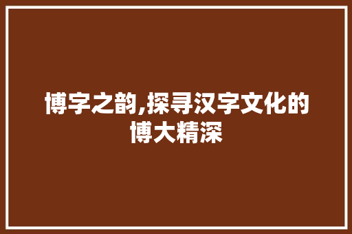 博字之韵,探寻汉字文化的博大精深