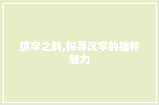 掠字之韵,探寻汉字的独特魅力