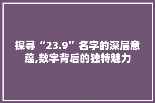 探寻“23.9”名字的深层意蕴,数字背后的独特魅力