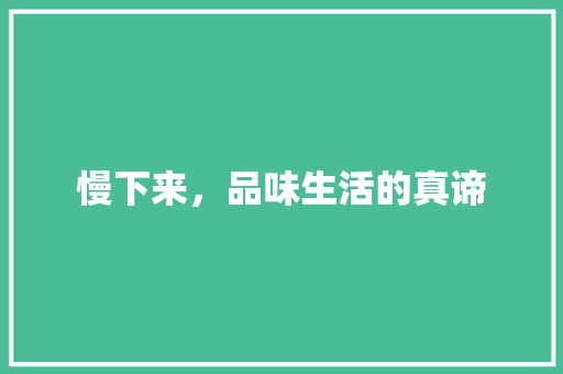 慢下来，品味生活的真谛