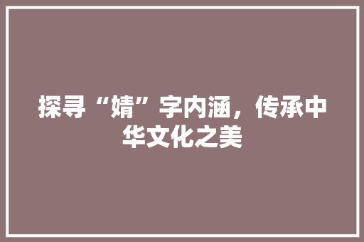探寻“婧”字内涵，传承中华文化之美