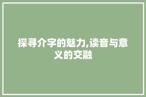 探寻介字的魅力,读音与意义的交融