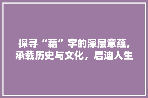 探寻“藉”字的深层意蕴,承载历史与文化，启迪人生智慧