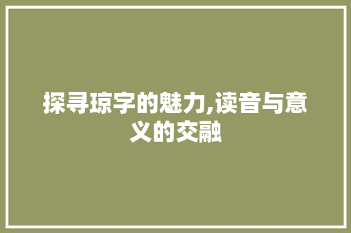 探寻琼字的魅力,读音与意义的交融