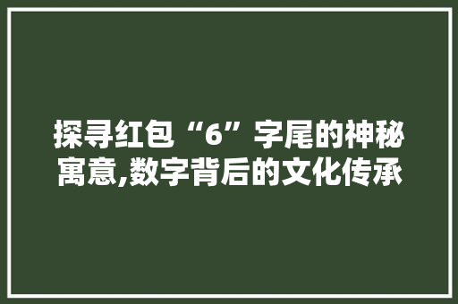 探寻红包“6”字尾的神秘寓意,数字背后的文化传承与情感共鸣
