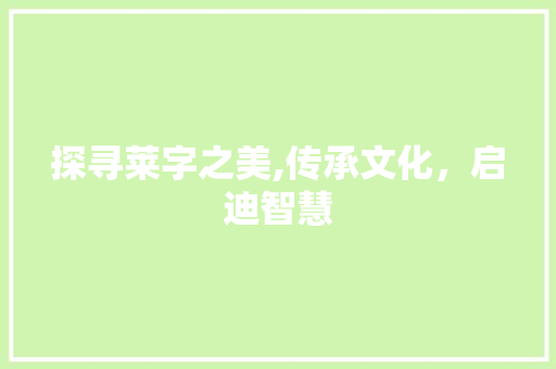 探寻莱字之美,传承文化，启迪智慧