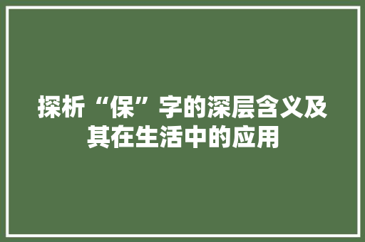 探析“保”字的深层含义及其在生活中的应用