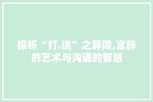 探析“打.说”之异同,言辞的艺术与沟通的智慧