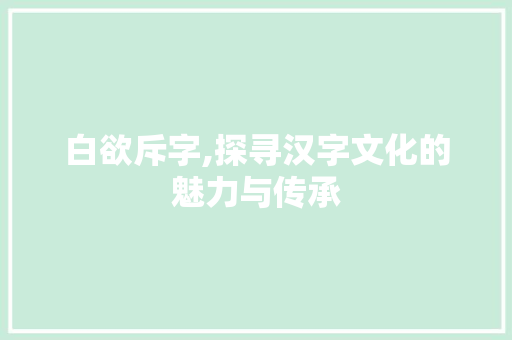 白欲斥字,探寻汉字文化的魅力与传承