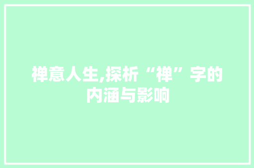 禅意人生,探析“禅”字的内涵与影响