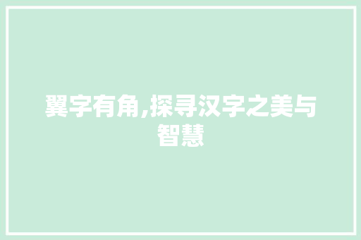 翼字有角,探寻汉字之美与智慧