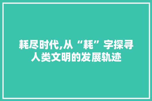 耗尽时代,从“耗”字探寻人类文明的发展轨迹