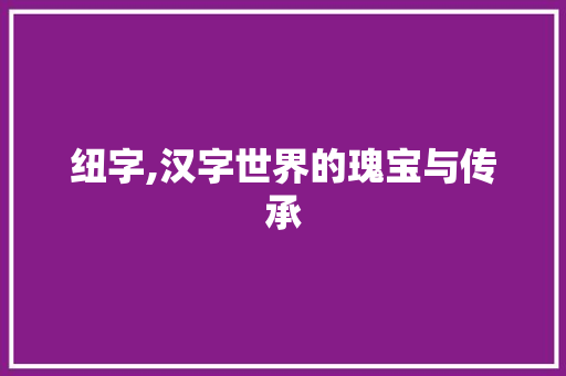 纽字,汉字世界的瑰宝与传承