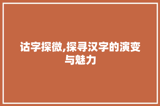 诂字探微,探寻汉字的演变与魅力