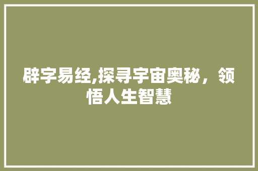 辟字易经,探寻宇宙奥秘，领悟人生智慧