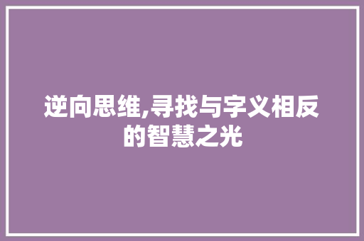 逆向思维,寻找与字义相反的智慧之光