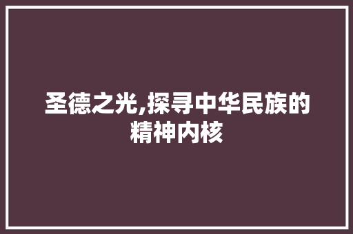 圣德之光,探寻中华民族的精神内核
