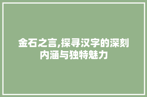 金石之言,探寻汉字的深刻内涵与独特魅力 第1张 金石之言,探寻汉字的深刻内涵与独特魅力 第1张