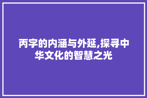 丙字的内涵与外延,探寻中华文化的智慧之光