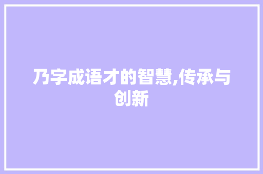 乃字成语才的智慧,传承与创新