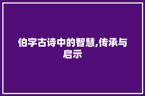 伯字古诗中的智慧,传承与启示