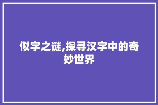 似字之谜,探寻汉字中的奇妙世界