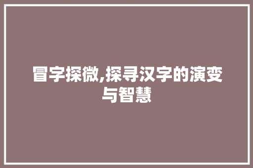 冒字探微,探寻汉字的演变与智慧