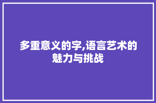 多重意义的字,语言艺术的魅力与挑战