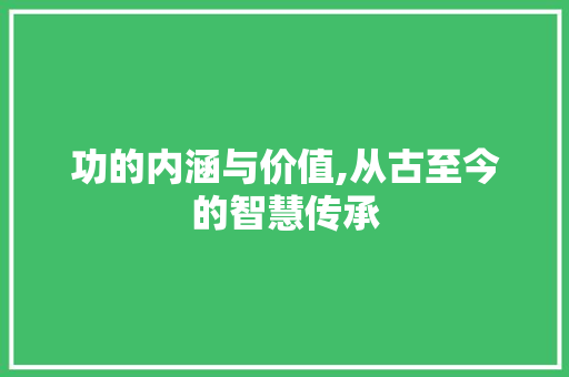 功的内涵与价值,从古至今的智慧传承