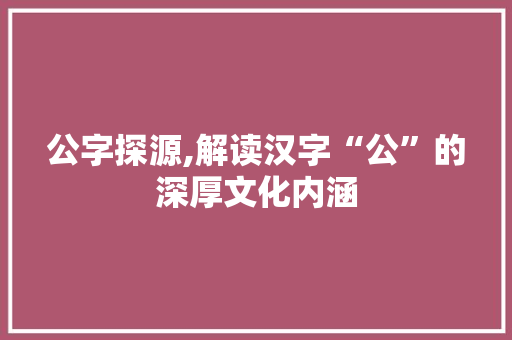 公字探源,解读汉字“公”的深厚文化内涵